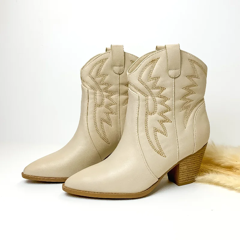 Front Porch Swinging Heeled Ankle Booties in Ivory