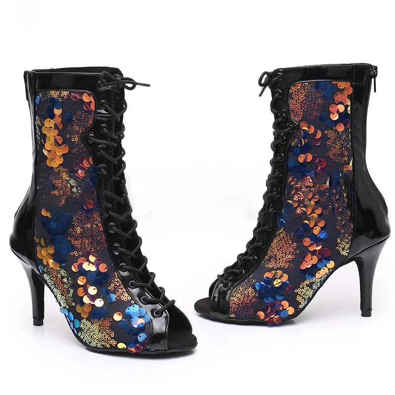 Women's Leatherette Sequins Customized Heel Dance Heels Boots Salsa Jazz Dance Shoes