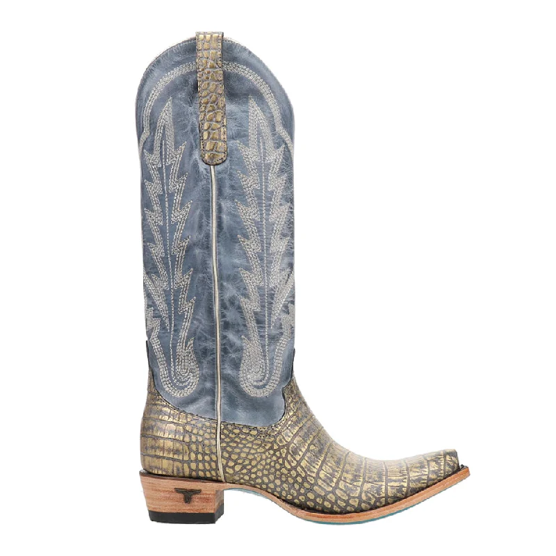 Skylight Metallic Embroidered Embossed Croc Caiman Snip Toe Cowboy Boots