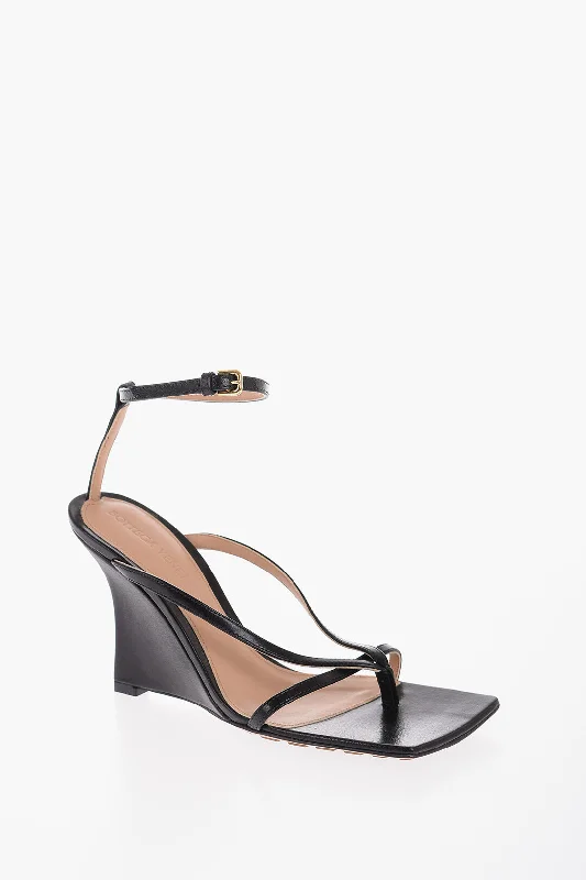 Inventory Reduction Bottega Veneta Leather Ankle Strap Sandals With Wedge And Square Toe 10Cm