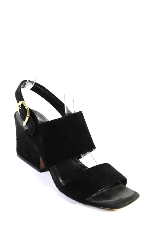 Extra Savings Celine Womens Ankle Strap Mid Heel Platform Suede 70 Sandals Black