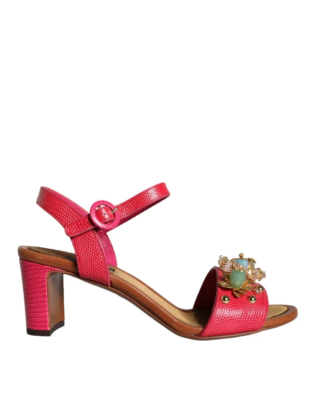 Don't Delay Dolce & Gabbana pink Leather Embellished Keira Sandals Women's Shoes (Pre-Owned) Don't Delay Dolce & Gabbana pink Leather Embellished Keira Sandals Women's Shoes (Pre-Owned)
