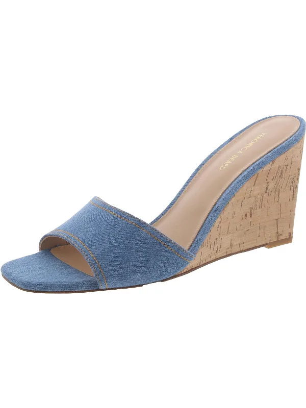 Early Access Ellen Womens Denim Square Toe Wedge Sandals