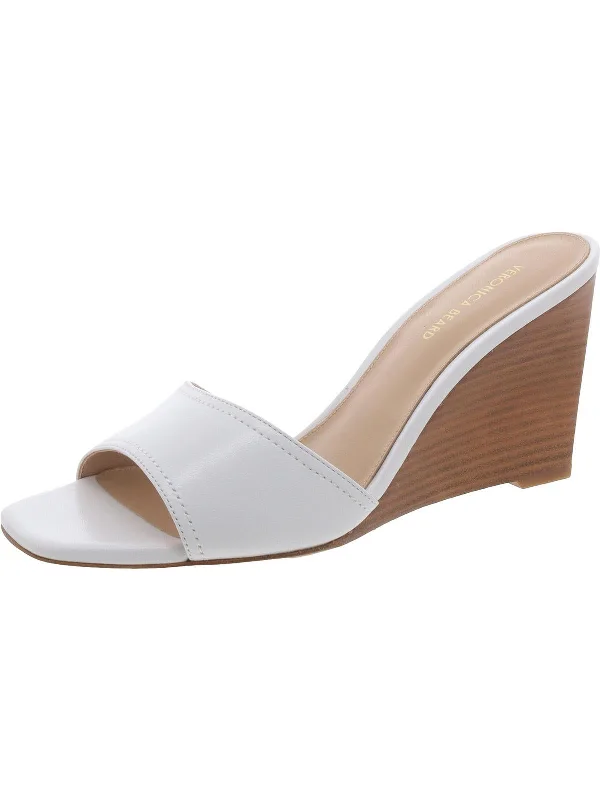 Massive Deal Ellen Womens Leather Slip On Wedge Sandals