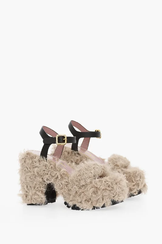 Discount Extravaganza Haus Of Honey Shearling Chunky Sole Sandals Heel 14 Cm
