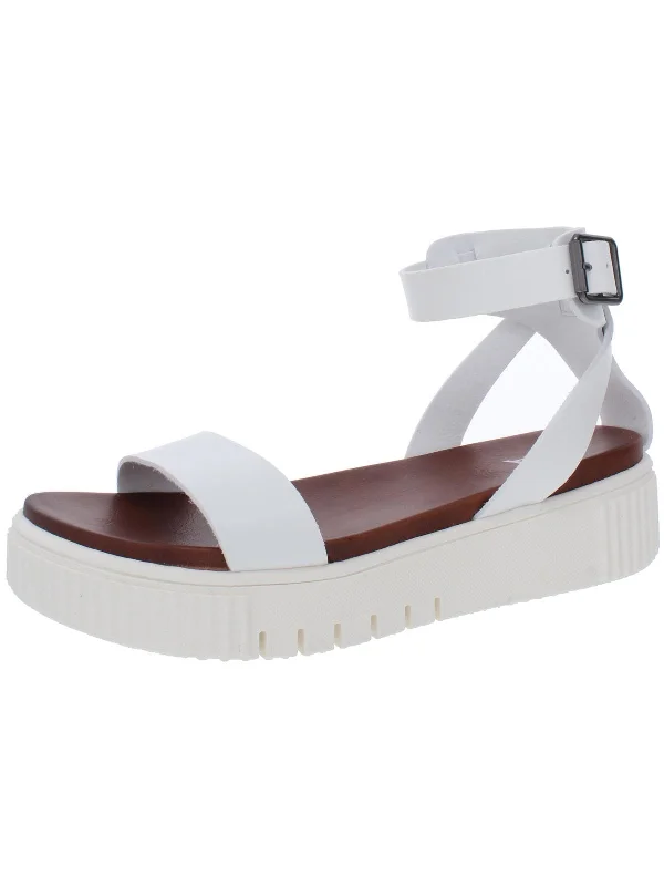 Flash Deal Lunna Womens Faux Leather Ankle Strap Platform Sandals