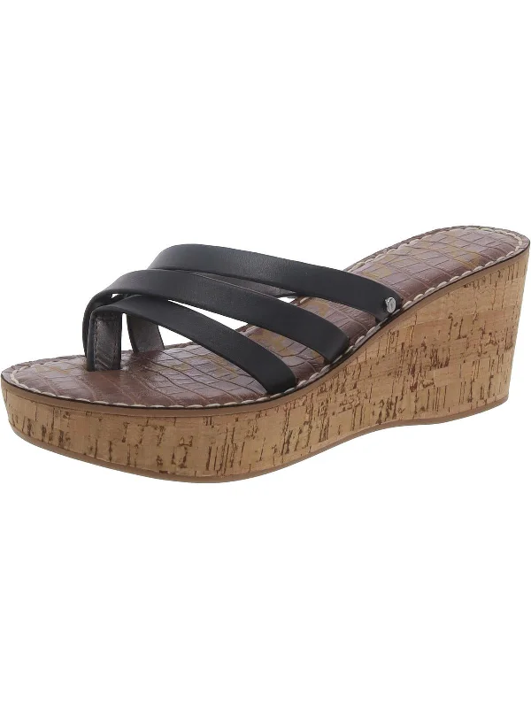 Bargain Bin Ronda Womens Leather Slip On Wedge Sandals