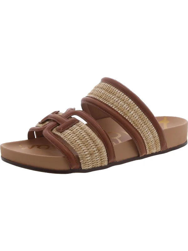 Top Pick Rowan Womens Leather Trim Slip On Slide Sandals