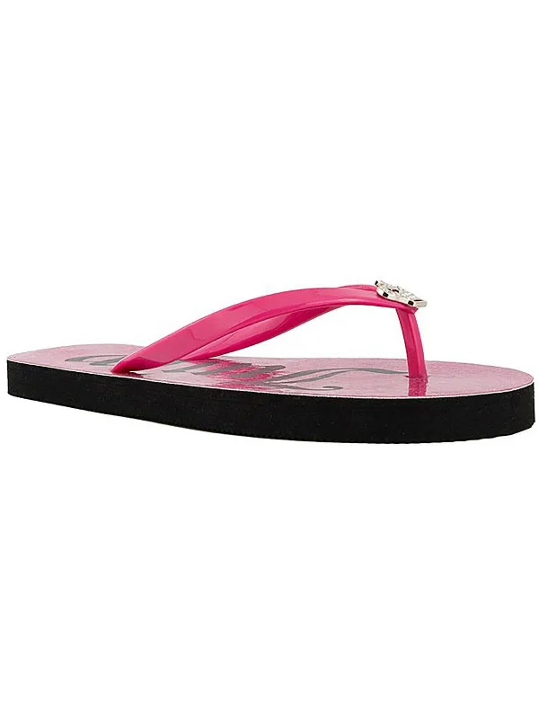 Loyalty Reward Womens Embellished Logo Flip-Flops