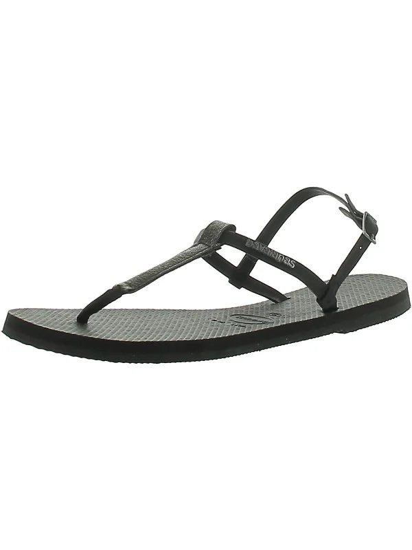 Weekend Bargains to Grab Womens Faux Leather Adjustable Flip-Flops