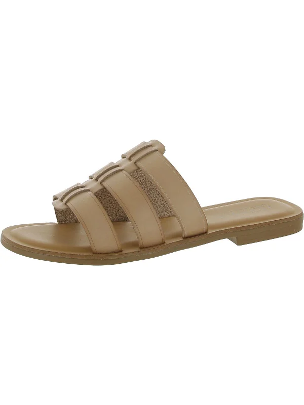 Low Cost Womens Faux Leather Round Toe Slide Sandals