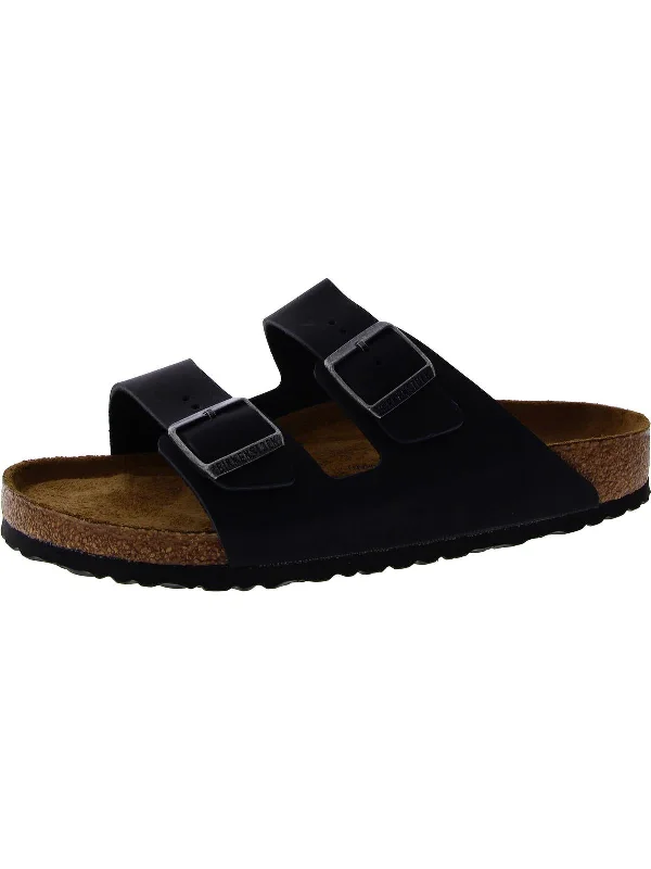 Womens Leather Slip On Slide Sandals