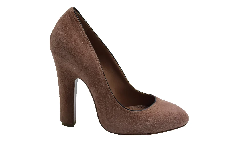 Alaia Chunky Heel Pumps in Brown Suede