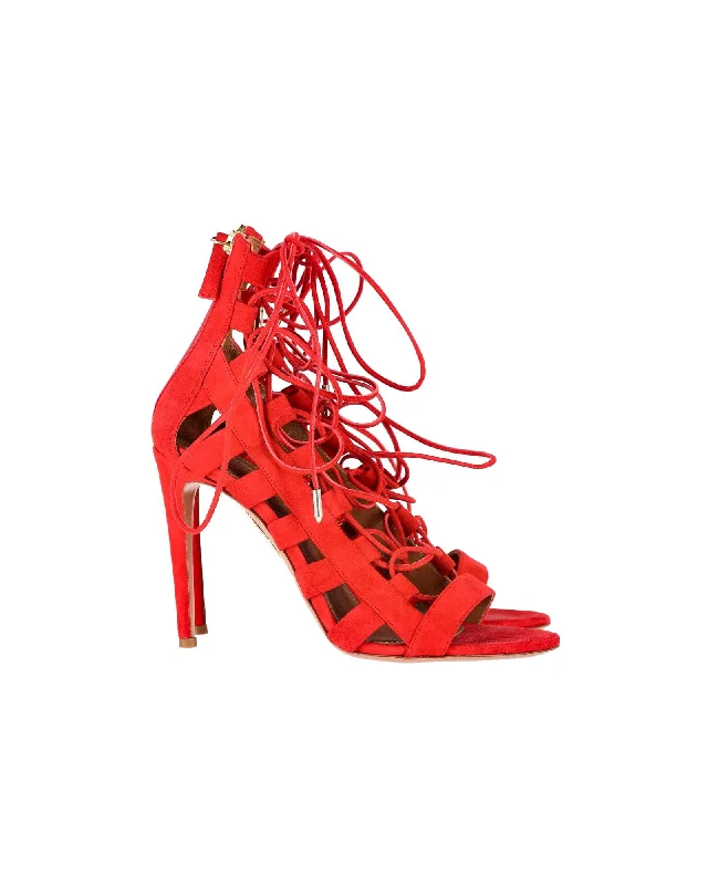 Aquazzura Amazon Strappy Heels in Red Suede