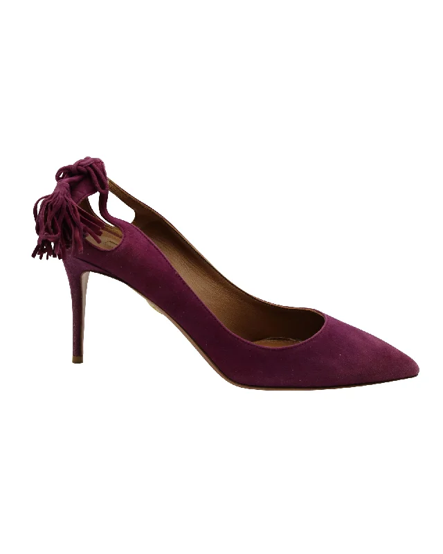 Aquazzura Forever Marilyn Tassel Pumps in Purple Suede