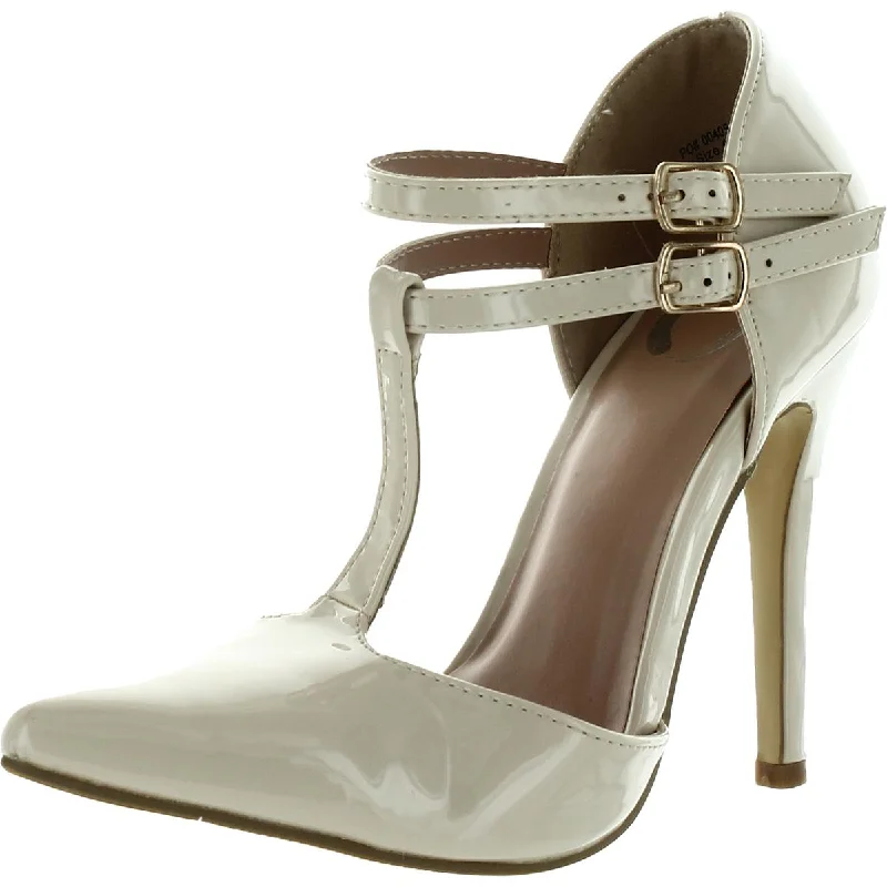 Weekend Offers That Shine Womens Faux Leather T-Strap Ankle Strap