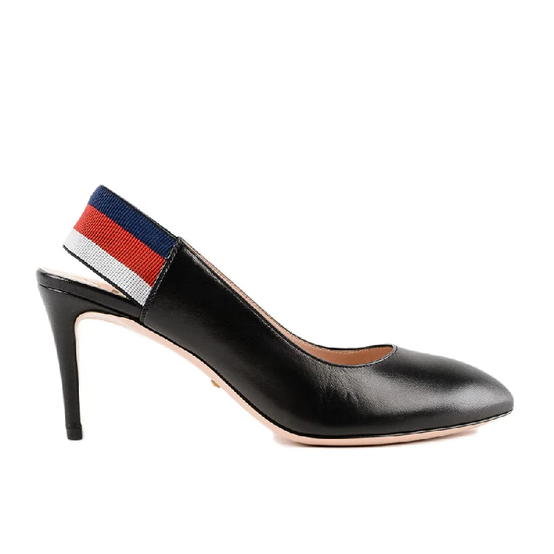 Celebrate the Weekend with Discounts Gucci Women's Sylvie Web Leather Slingback Heels Pumps in Black