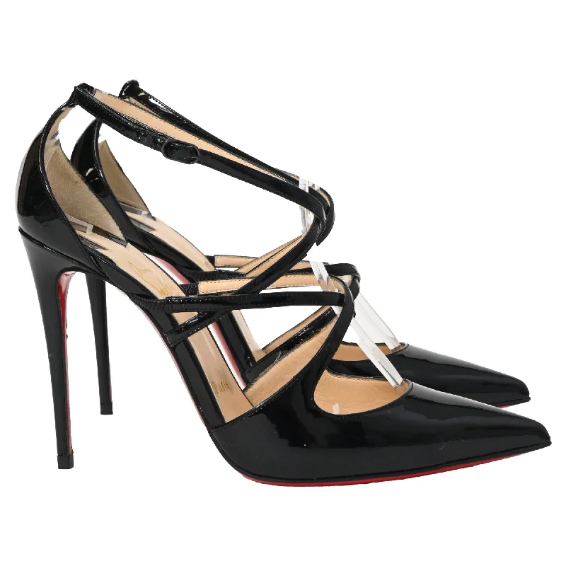 Christian Louboutin Crossfliketa Pointed Toe Pumps in Black Patent Leather