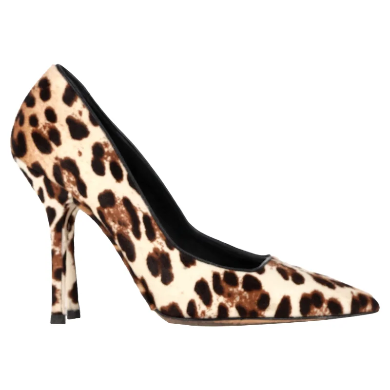 Dolce & Gabbana Leopard Print Pointed Toe Pumps in Brown Pony Hair Wool