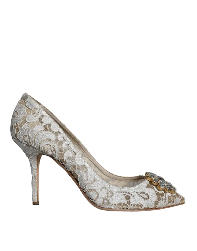 Dolce & Gabbana  Taormina Lace Crystal Heel Pumps Women's Shoes (Pre-Owned)