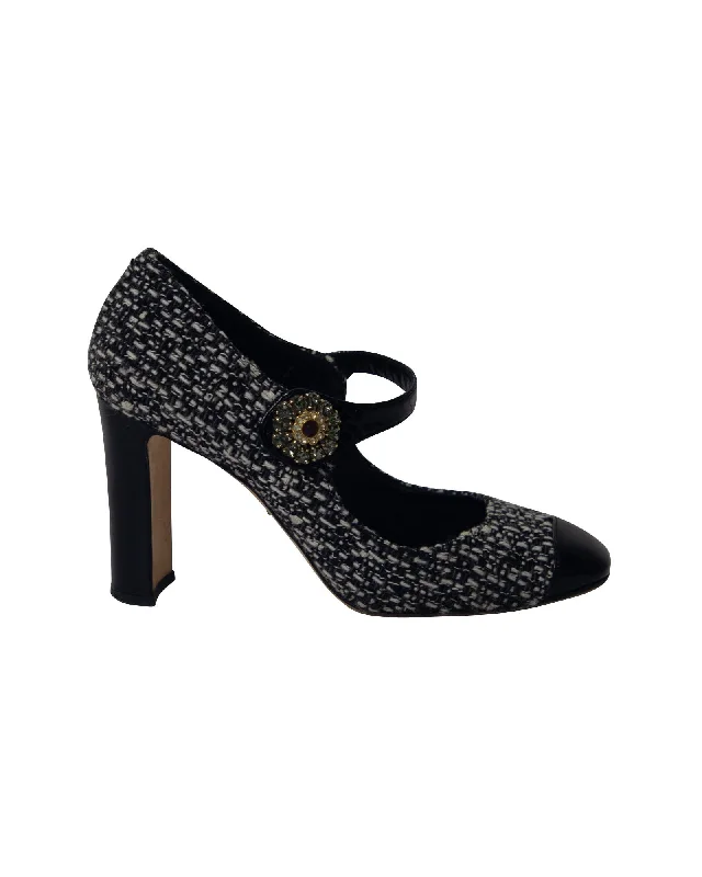 Dolce & Gabbana Tweed Mary Jane Court Shoes in Black Cotton