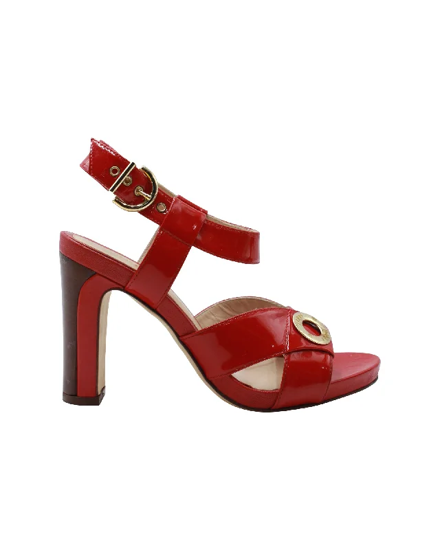 Fendi Ankle Strap High Heel Sandals in Red Patent Leather