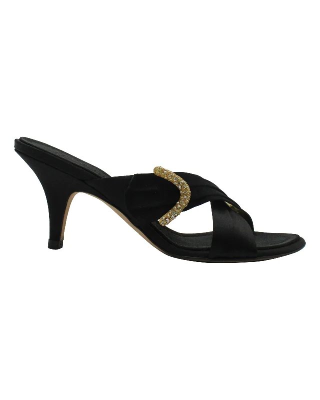 Giuseppe Zanotti Crystal-Embellished Cross-Strap Mule Sandals in Black Satin