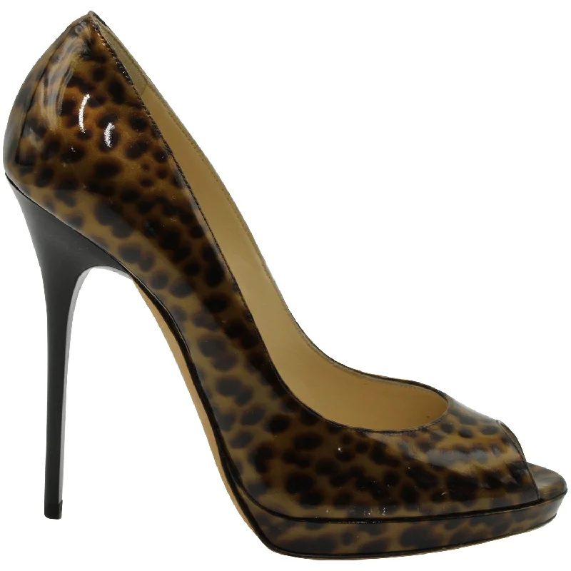 Jimmy Choo Animal Print Peep Toe Platform Heels in Multicolor Patent Leather