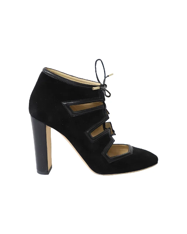 Jimmy Choo Black Leather-Trimmed Lace Up Bootie in Black Suede