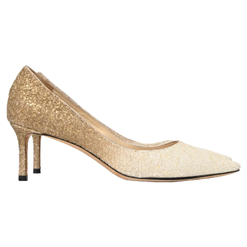 Jimmy Choo Pointed Toe Pumps in Gold Glitter