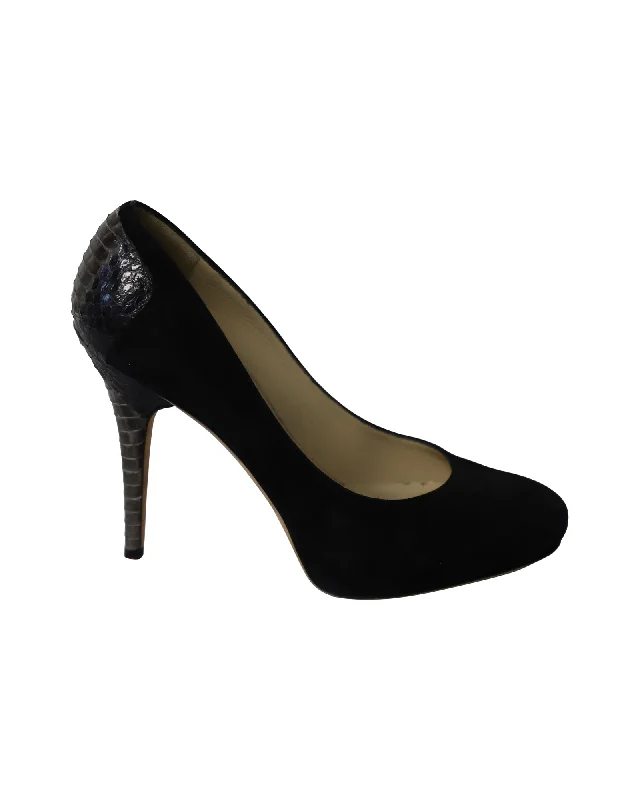 Jimmy Choo Snakeskin Effect Back Heel Pumps in Black Suede