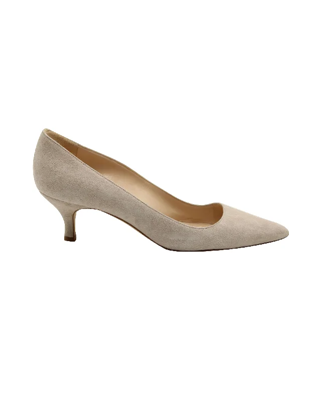 Manolo Blahnik Kitten Heel Pumps in Grey Suede