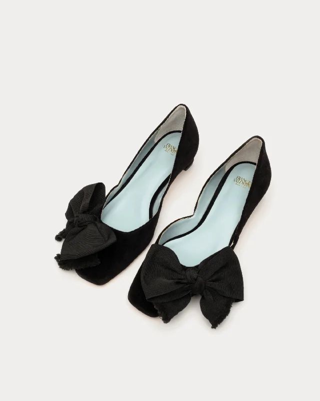 McCall Grace Velvet Bow Mini Block Heel Black