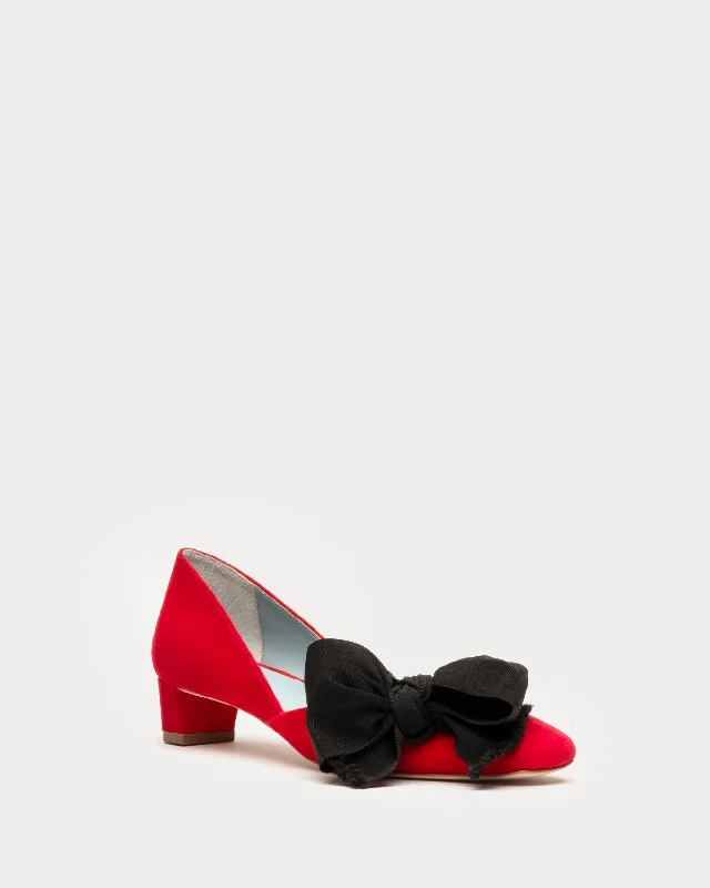 McCall Grace Velvet Bow Mini Block Heel Red