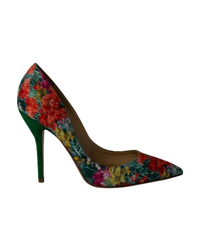 Paul Andrew Shakti Pumps in Floral Print Silk and Suede