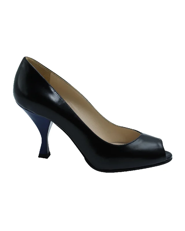 Prada Peep Toe Pumps in Black Leather