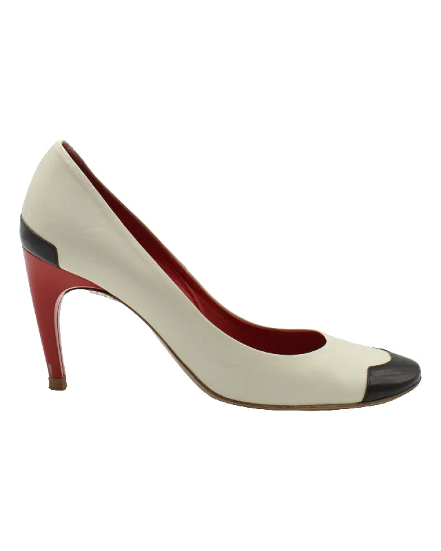 Roger Vivier Colorblock Pumps in Cream Leather