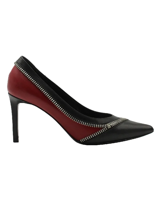 Saint Laurent Two Tone Zipper Detail Pumps in Red Leather