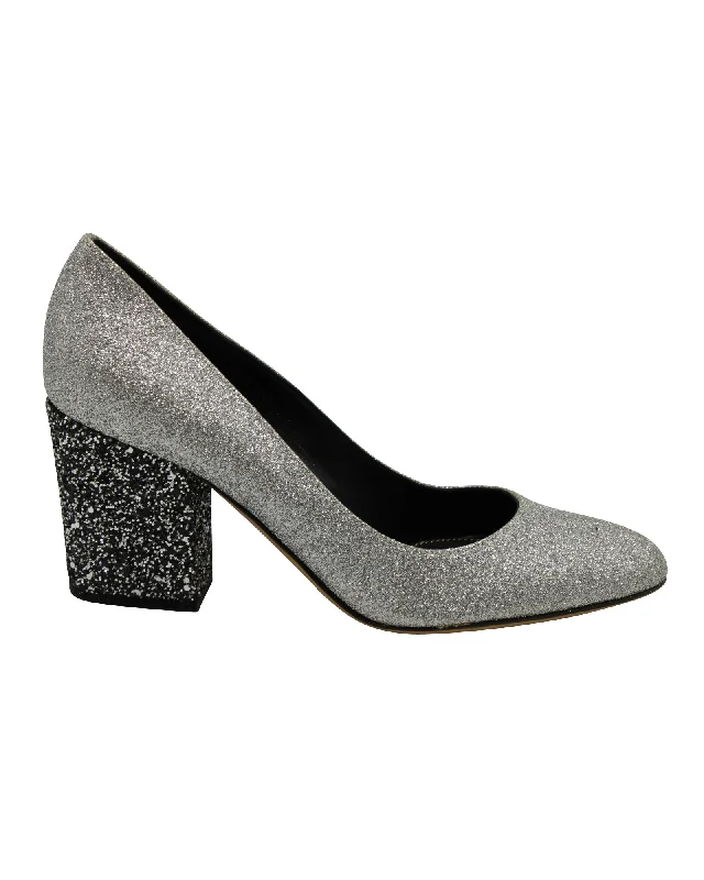 Sergio Rossi Glitter Pumps in Silver Leather