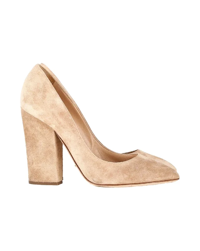 Sergio Rossi Scarlett Block-Heel Pumps in Beige Suede